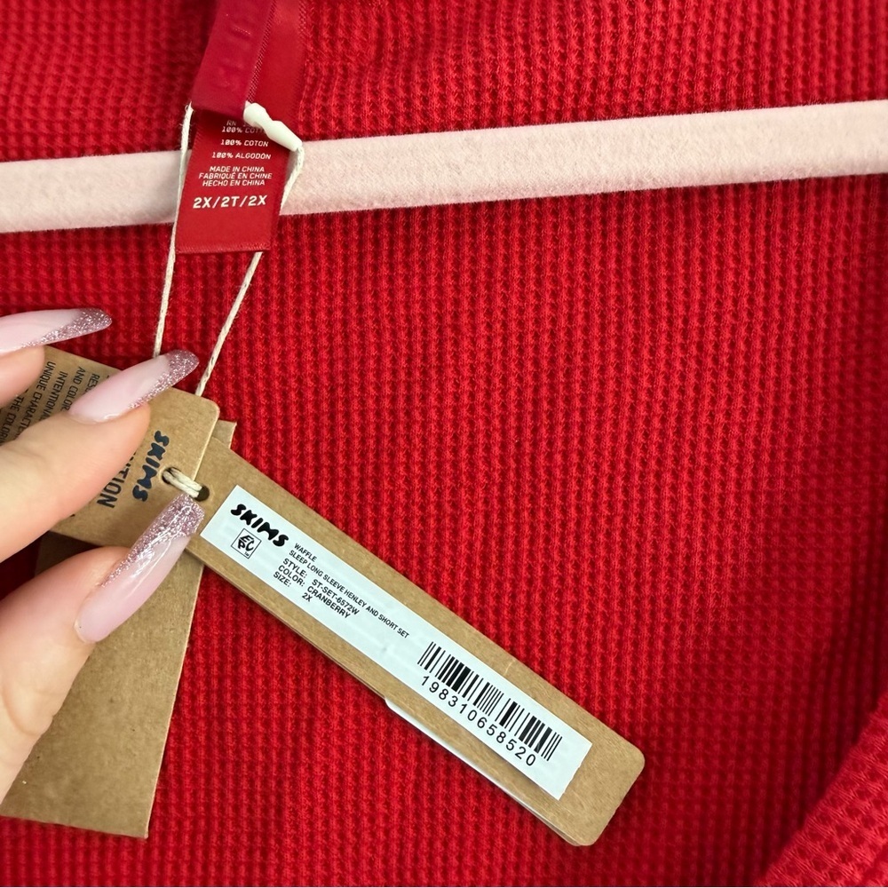 SKIMS Women’s Sleep Red Ribbed Henley and Shorts Pajama Set Size 2X NWT - Picture 7 of 7